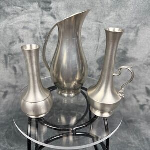 Vintage‎ Pewter Pitcher Vase Set Made in Holland Water Jug Flower Vases